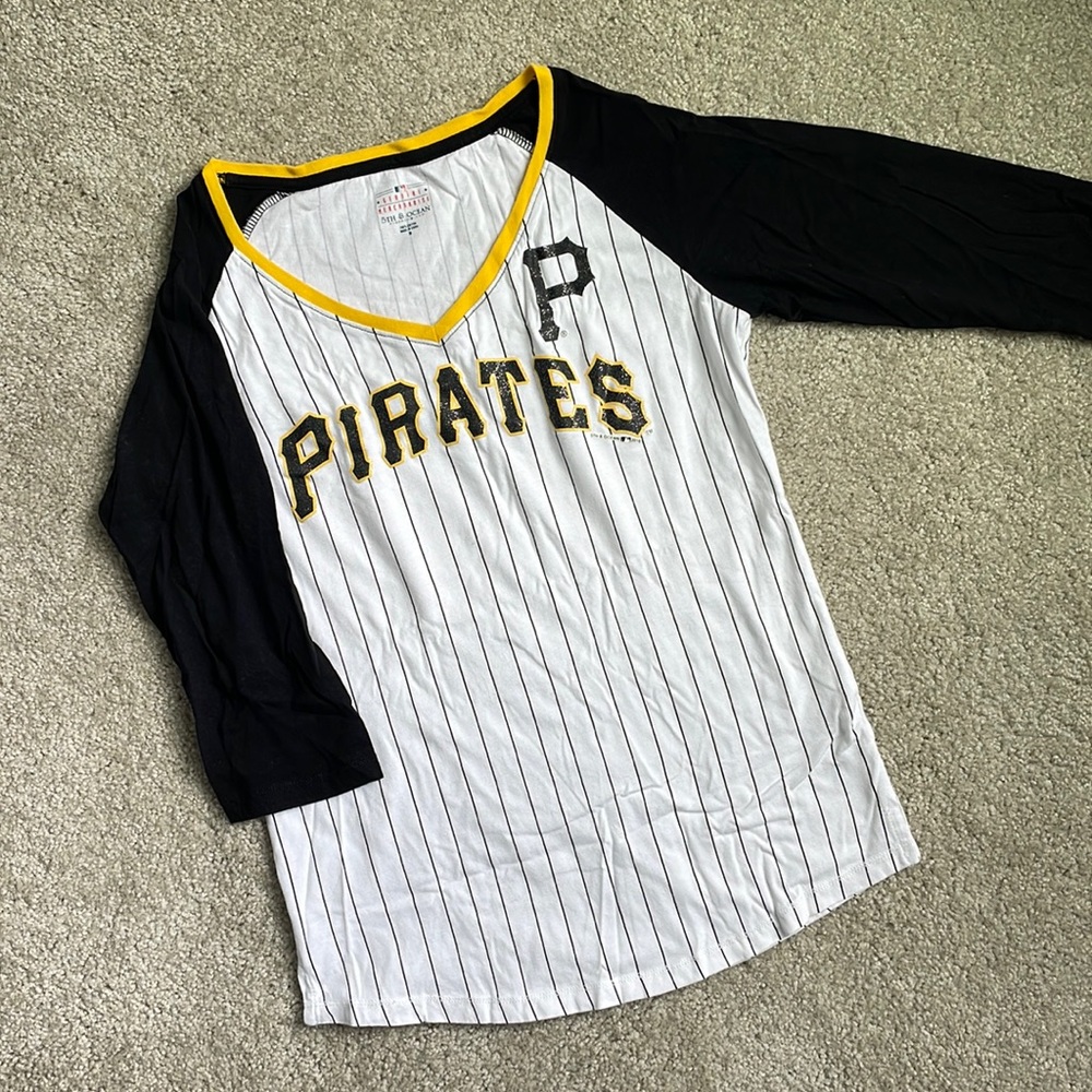 PIRATES Raglan V-Neck Long Sleeve Tee — Black, White & Yellow